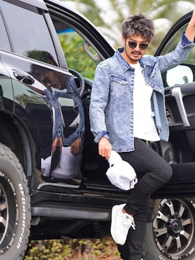 「adamsJUGGLER（アダムスジャグラー）のプログレスバイカースウェットパンツ（スウェットパンツ）」を使った、adamsJUGGLERさん（メンズ・173cm）の春コーディネート