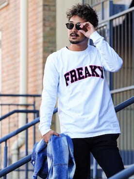 「adamsJUGGLER（アダムスジャグラー）のプログレスバイカースウェットパンツ（スウェットパンツ）」を使った、adamsJUGGLERさん（メンズ・173cm）の冬コーディネート