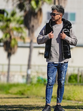 「アイテム（ダウンベスト）」を使った、adamsJUGGLERさん（メンズ・173cm）の秋コーディネート