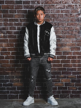 「アイテム（スタジャン）」を使った、adamsJUGGLERさん（メンズ・173cm）の秋コーディネート