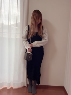 「GRL（グレイル）のシアーカーディガンXリボン付きニットキャミワンピース[rut915]（ワンピース、ブラック系）」を使った、きみみchan♡さん（レディース・152cm）の夏コーディネート