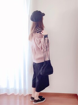 「LOWRYS FARM（ローリーズファーム）のアイテム（キャスケット）」を使った、きみみchan♡さん（レディース・152cm）の春コーディネート