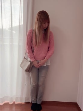 「しまむら（シマムラ）のアイテム（ショルダーバッグ、ベージュ系）」を使った、きみみchan♡さん（レディース・152cm）の夏コーディネート