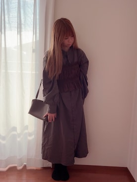 「しまむら（シマムラ）のアイテム（ワンピース、ブラウン系）」を使った、きみみchan♡さん（レディース・152cm）の夏コーディネート