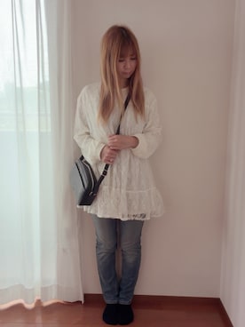 「Honeys（ハニーズ）のスクエアジップショルダー（ショルダーバッグ、ブラック系）」を使った、きみみchan♡さん（レディース・152cm）の秋コーディネート