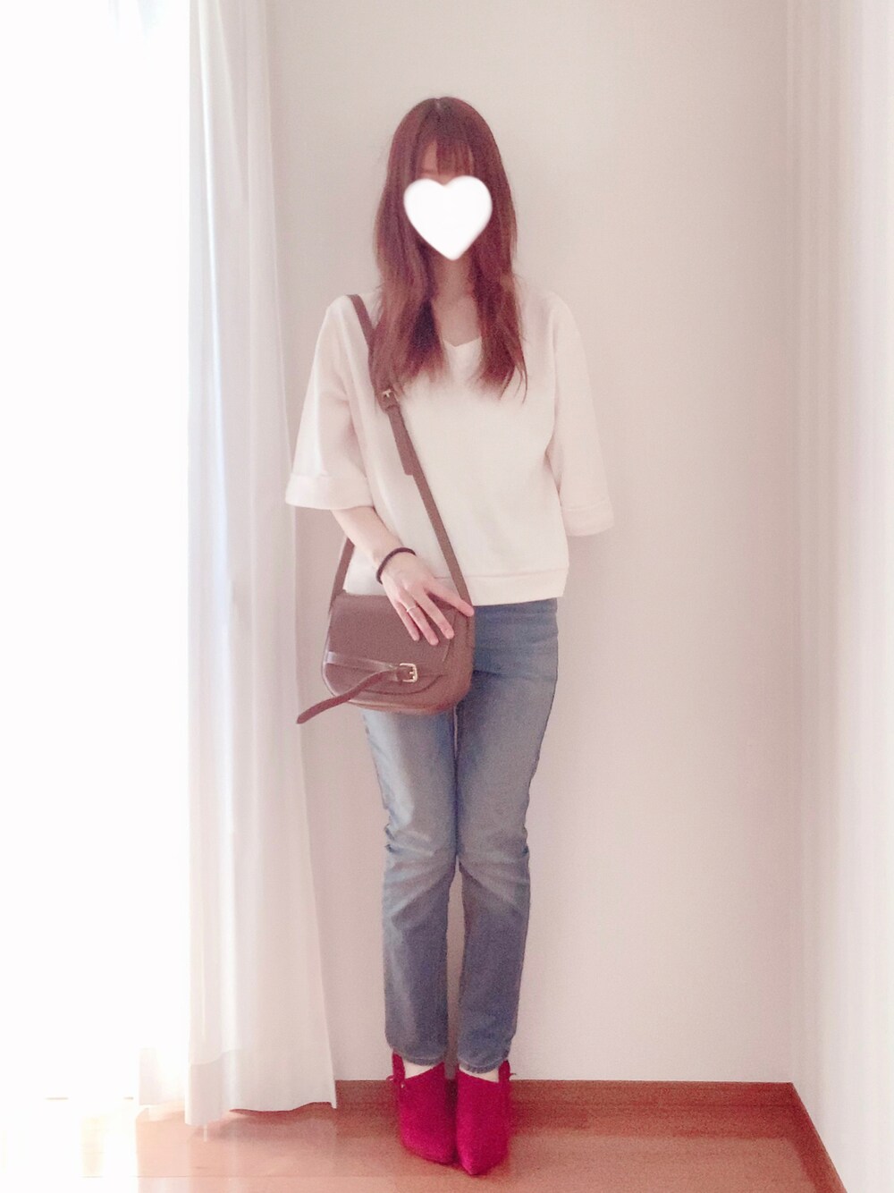 「シンプルコーデ、グレイル、GAP、MISCH MASCH、ゆるコーデ、低身長女子、低身長コーデ、夏コーデ、秋コーデ、相互フォローしてます☆」｜「Edit Sheenのベルトデザインポシェット（ショルダーバッグ、ブラウン系）」を使った、きみみchan♡さん（レディース・152cm）の秋コーディネートの1枚目の写真