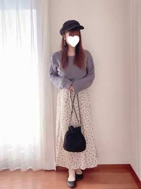 「ブルーニット」｜「アイテム（帽子）」を使った、きみみchan♡さん（レディース・152cm）の春コーディネート