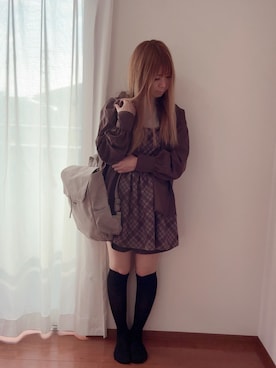 「しまむら（シマムラ）のアイテム（ワンピース、ブラウン系）」を使った、きみみchan♡さん（レディース・152cm）の夏コーディネート