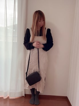 「Honeys（ハニーズ）のスクエアジップショルダー（ショルダーバッグ、ブラック系）」を使った、きみみchan♡さん（レディース・152cm）の夏コーディネート
