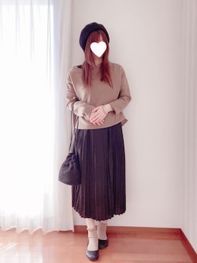 「GUコーデ」｜「アイテム（ハンチング/ベレー帽）」を使った、きみみchan♡さん（レディース・152cm）の春コーディネート
