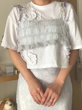 「メルカリのアイテム（その他トップス、グレー系）」を使った、みー☺︎さん（レディース・163cm）の夏コーディネート