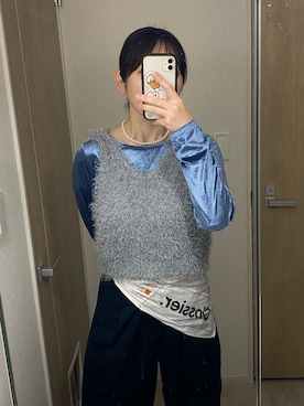 「古着のアイテム（ストール/ショール、ホワイト系）」を使った、みー☺︎さん（レディース・163cm）の春コーディネート
