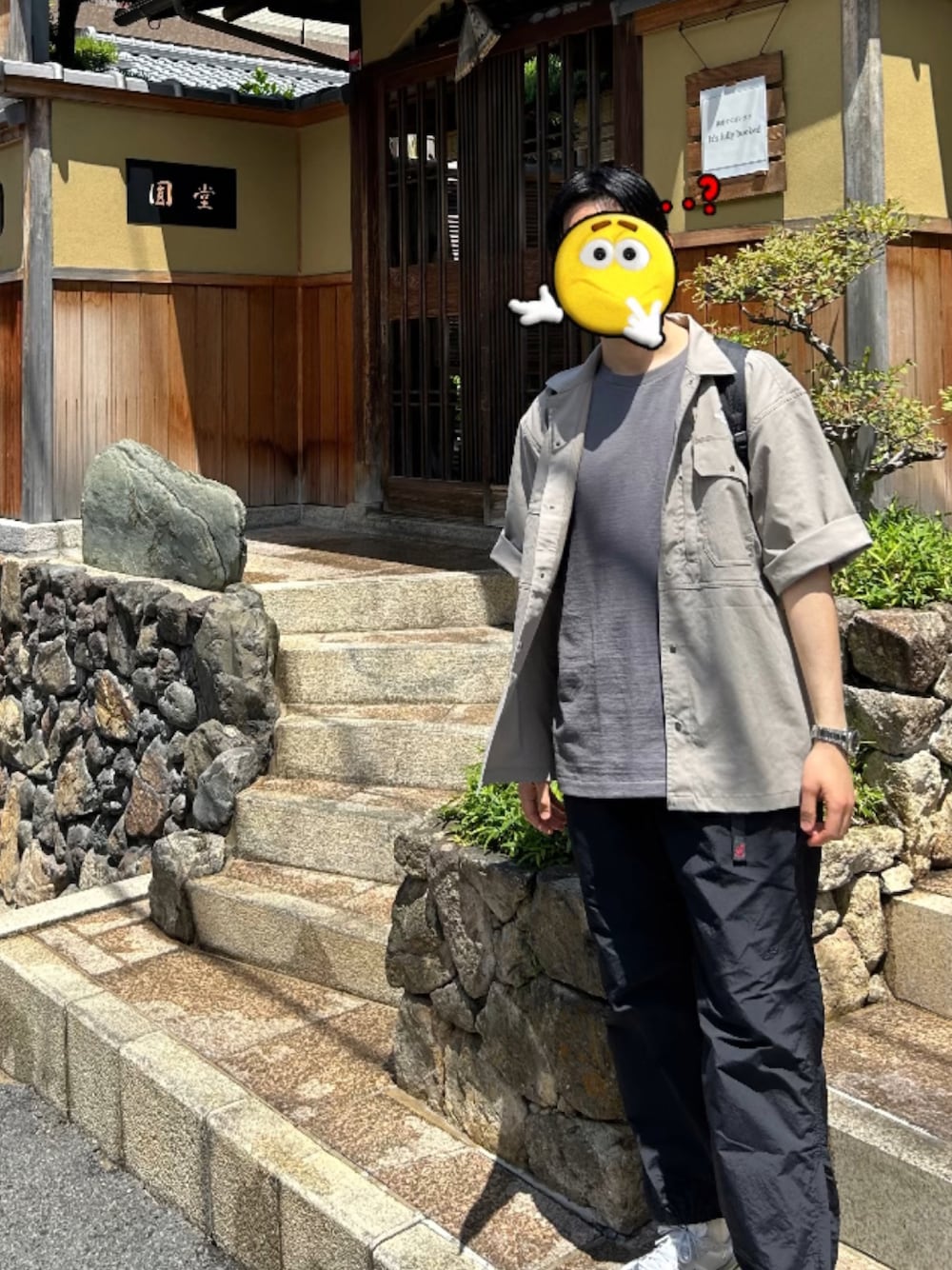 「THE NORTH FACEのアイテム（シャツ/ブラウス、グレー系）」を使った、モジャ男さん（メンズ・172cm）の夏コーディネートの1枚目の写真
