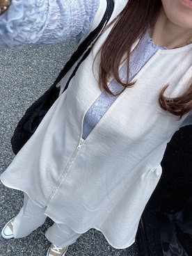 「アイテム（スラックス、ホワイト系）」を使った、抹茶さん（レディース・152cm）の春コーディネート
