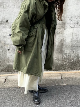 「ティアードスカート」｜「アイテム（モッズコート）」を使った、YURIさん（レディース・154cm）の秋コーディネート