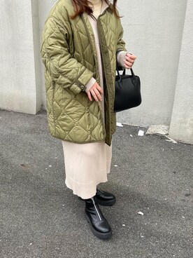 「ニットワンピース」｜「アイテム（モッズコート）」を使った、YURIさん（レディース・154cm）の冬コーディネート