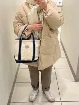 「ジャーマントレーナー」｜「アイテム（ダウンジャケット/コート）」を使った、YURIさん（レディース・154cm）の冬コーディネート