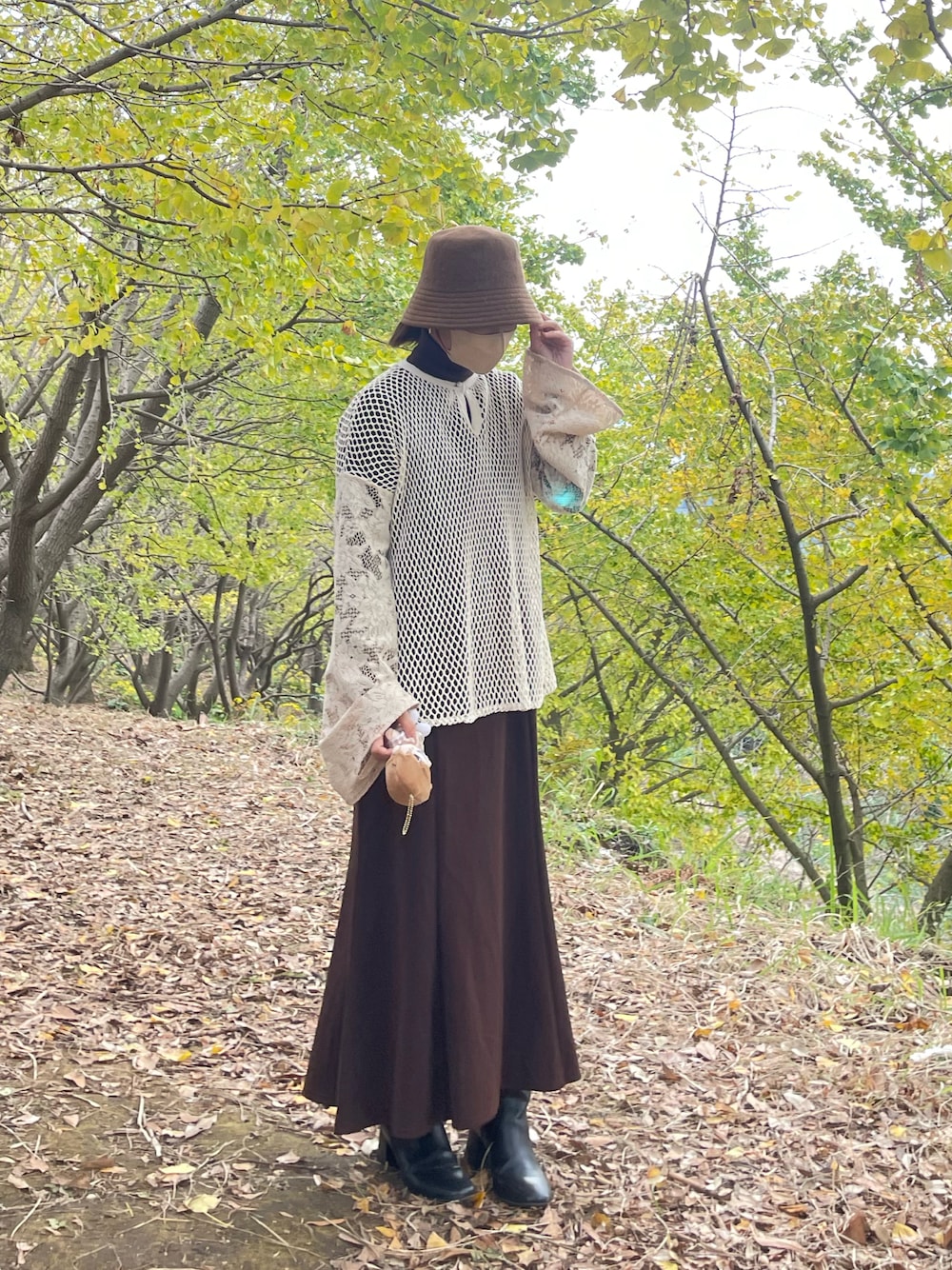 「未来のWEARISTAプロジェクト、休日スタイル、シンプルコーデ、秋コーデ、紅葉、紅葉コーデ、低身長女子、淡色女子、淡色、淡色コーデ、UNIQLO、acka、しまむら、GU、プチプラ」｜「UNIQLOのアイテム（帽子、ブラウン系）」を使った、misakiさん（レディース・153cm）の秋コーディネートの1枚目の写真