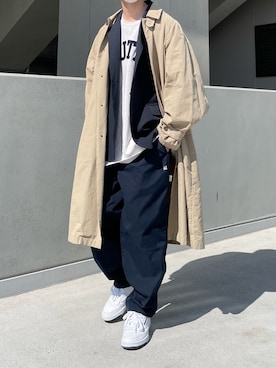 「春カラー」｜「アイテム（ステンカラーコート）」を使った、kさん（メンズ・179cm）の春コーディネート