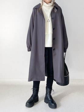 「スキニー」｜「アイテム（ステンカラーコート）」を使った、akoさん（レディース・155cm）の冬コーディネート