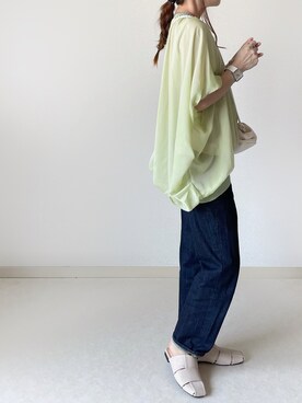 「Birthday room（バースデイルーム）のギャザーシアードルマントップス（シャツ/ブラウス）」を使った、akoさん（レディース・155cm）の夏コーディネート