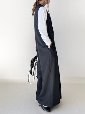 「カンフーシューズ」｜「アイテム（オールインワン・サロペット）」を使った、akoさん（レディース・155cm）の冬コーディネート