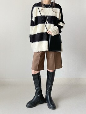「ボリュームニット」｜「アイテム（ブーツ）」を使った、akoさん（レディース・155cm）の冬コーディネート