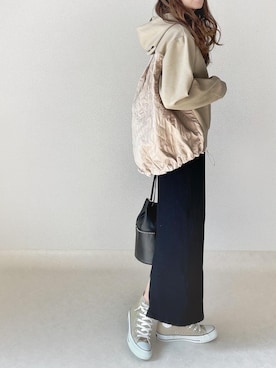 「GRL（グレイル）のリブニットロングスカート（スカート）」を使った、akoさん（レディース・155cm）の冬コーディネート