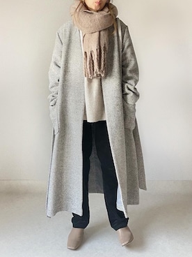 「コーデュロイパンツ」｜「アイテム（ノーカラーコート）」を使った、akoさん（レディース・155cm）の冬コーディネート