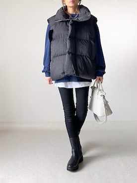 「DHOLIC（ディーホリック）のアイテム（ダウンベスト）」を使った、akoさん（レディース・155cm）の冬コーディネート