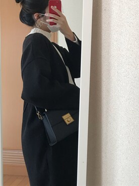 「coca（coca）（コカ）のアイテム（ノーカラーコート）」を使った、だるまさん（レディース・169cm）の冬コーディネート