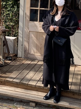 「coca（coca）（コカ）のアイテム（ノーカラーコート）」を使った、だるまさん（レディース・169cm）の冬コーディネート