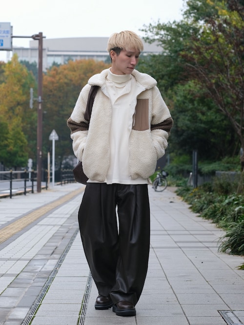 25AW】防風ボア袖ライン切替スタンドネックジャケット(ドローコード