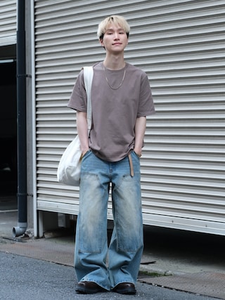 「WYM LIDNM（ウィム バイ リドム）のDOUBLE KNEE CURVED SEEM BAGGY DENIM（デニムパンツ）」を使った、いったさん（メンズ・169cm）の夏コーディネート