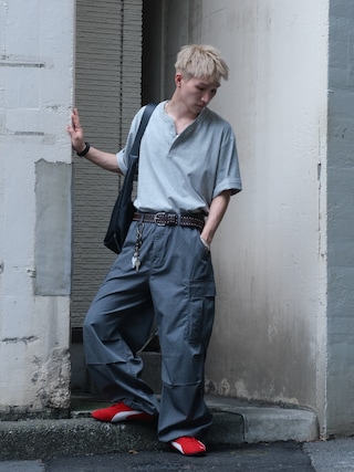 「kutir（クティール）のDRAWCORD HENLEY NECK TSHIRTHN／ドローコードヘンリーネックTシャツ（Tシャツ/カットソー）」を使った、いったさん（メンズ・169cm）の秋コーディネート