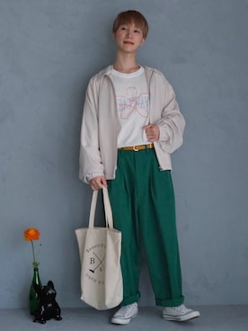 「アイテム（ブルゾン、ホワイト系）」を使った、いったさん（メンズ・170cm）の春コーディネート