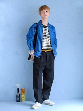 「タックイン」｜「アイテム（デニムジャケット）」を使った、いったさん（メンズ・170cm）の秋コーディネート