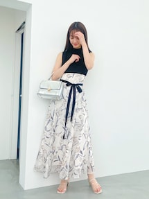 シアーノースリニット花柄ドッキングワンピース （ブルー） マーキュリーデュオ MERCURYDUO シアーノースリニット花柄