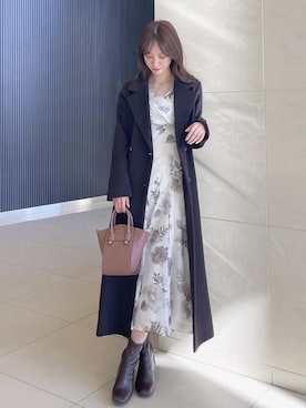 「MERCURYDUO（マーキュリーデュオ）のアイテム（チェスターコート）」を使った、長澤 実果さん（レディース・160cm）の冬コーディネート