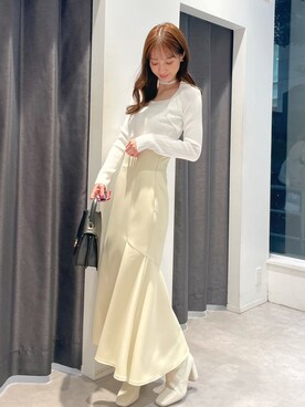 「MERCURYDUO（マーキュリーデュオ）のアコーディオンスクエアBAG（ハンドバッグ）」を使った、長澤 実果さん（レディース・160cm）の冬コーディネート