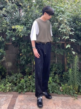 「usedのアイテム（ベスト、グリーン系）」を使った、かずや🟢【相互フォロー】さん（メンズ・171cm）の秋コーディネート