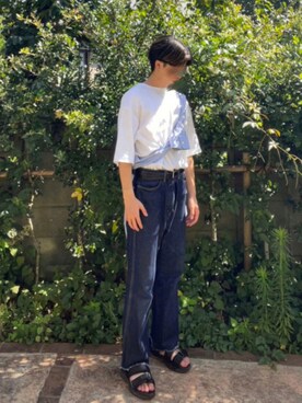 「usedのアイテム（シャツ/ブラウス、ブルー系）」を使った、かずや🟢【相互フォロー】さん（メンズ・171cm）の夏コーディネート