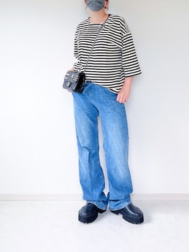 「ストレートデニム」｜「アイテム（スリッポン）」を使った、eriiicaさん（レディース・158cm）の夏コーディネート