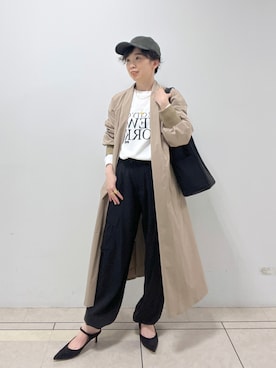「秋」｜「アイテム（ノーカラーコート）」を使った、☺︎いこまい☺︎さん（レディース・153cm）の秋コーディネート