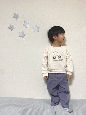 「apres les cours（アプレレクール）のアイテム（スウェット）」を使った、scmamさん（キッズ・100cm）の冬コーディネート