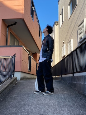 「LIDNM（リドム）のアイテム（ライダースジャケット）」を使った、こぅきさん（メンズ・172cm）の春コーディネート
