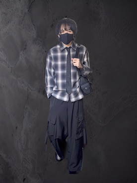 「CLEL（クレイル）の【CLEL】TR Herringbone Check Shirt & Tie/TRヘリンボーンチェックシャツ&ネクタイ（シャツ/ブラウス）」を使った、りゅう君さん（メンズ・170cm）の秋コーディネート