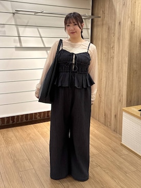 「LOWRYS FARM（ローリーズファーム）のヤワラカルイ２ＷＡＹショルダーＢＡＧ 115210（ショルダーバッグ、ブラック系）」を使った、nayuさん（レディース・145cm）の夏コーディネート