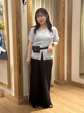 「LOWRYS FARM（ローリーズファーム）のポーチツキ２ＷＡＹベルト 656106（ベルト、ブラック系）」を使った、nayuさん（レディース・145cm）の夏コーディネート