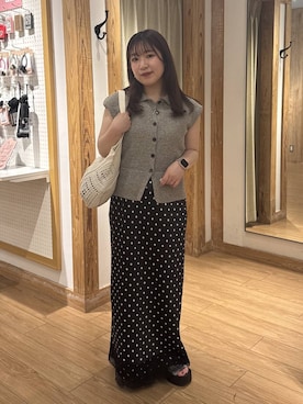 「LOWRYS FARM（ローリーズファーム）のメランジポロフレンチスリーブ　1045953（ベスト、グレー系）」を使った、nayuさん（レディース・145cm）の夏コーディネート